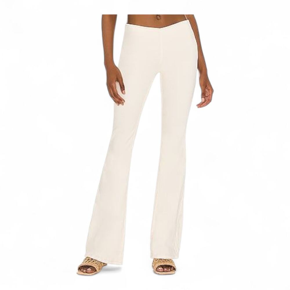Free People Penny Pull On Faux Leather Flare Pants Size 32 NWT Ivory Vegan